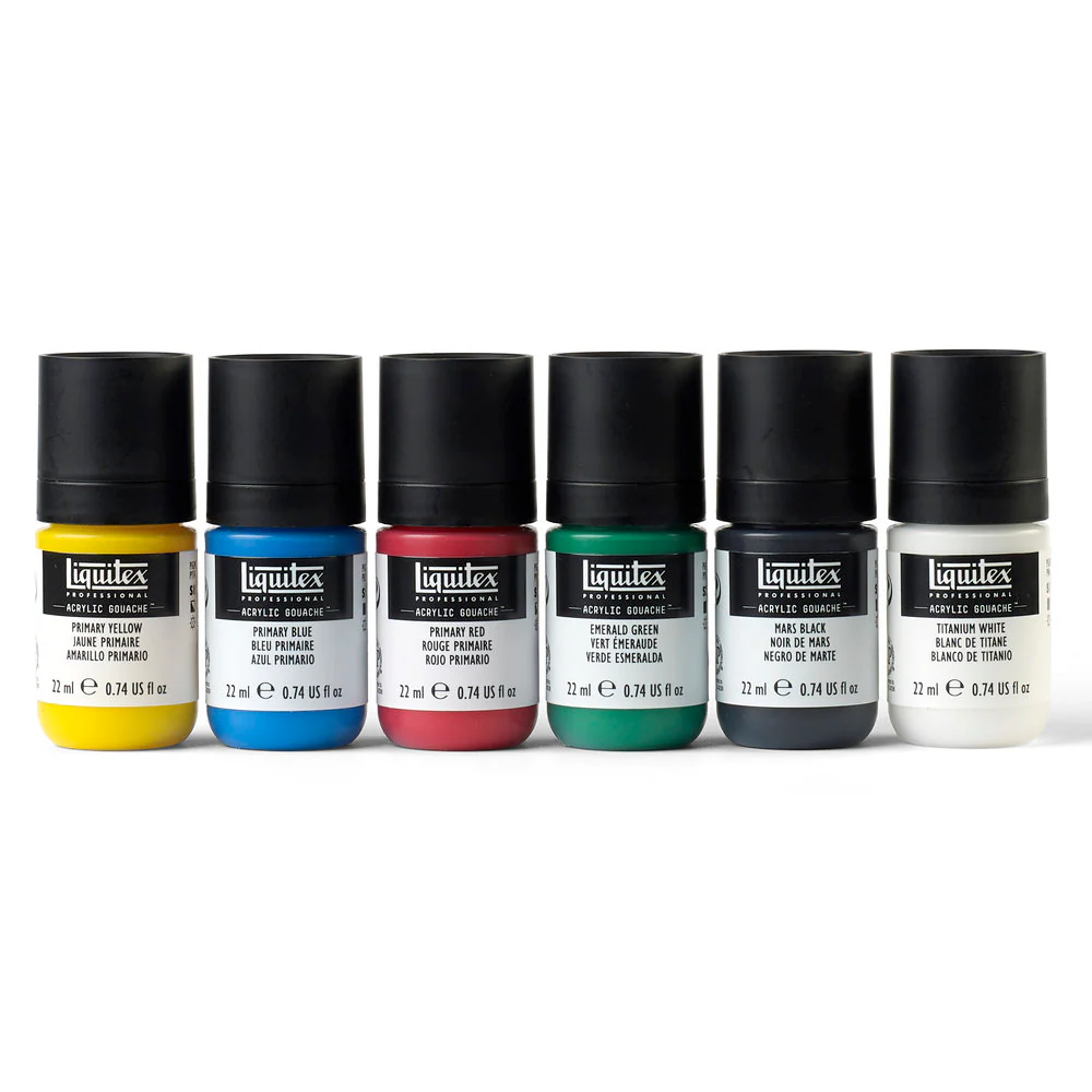 LQX Pro Acrylic Gouache Set Primaries 6 x 22ml - Image 2