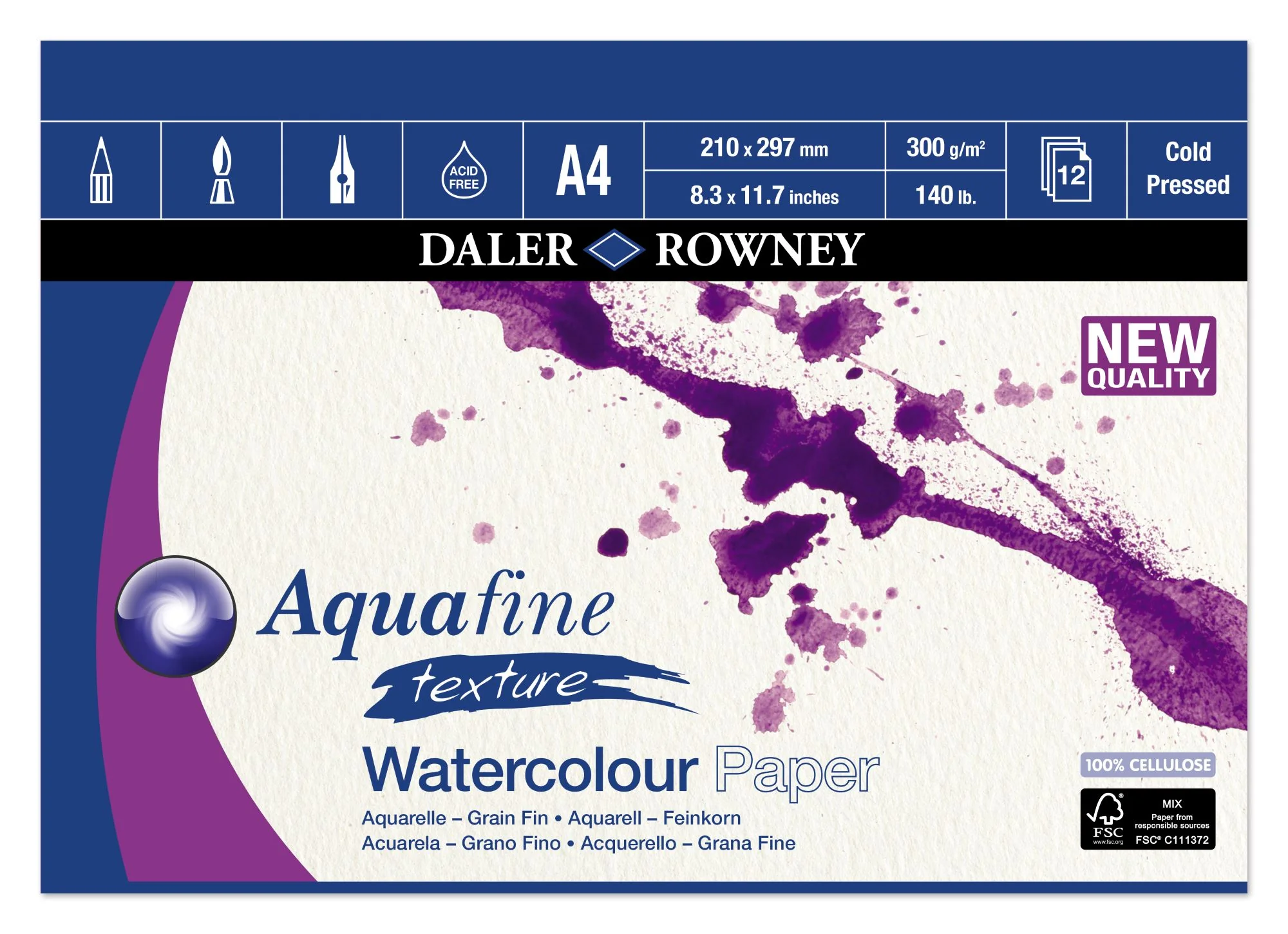 Aquafine Watercolour Texture Pad A4