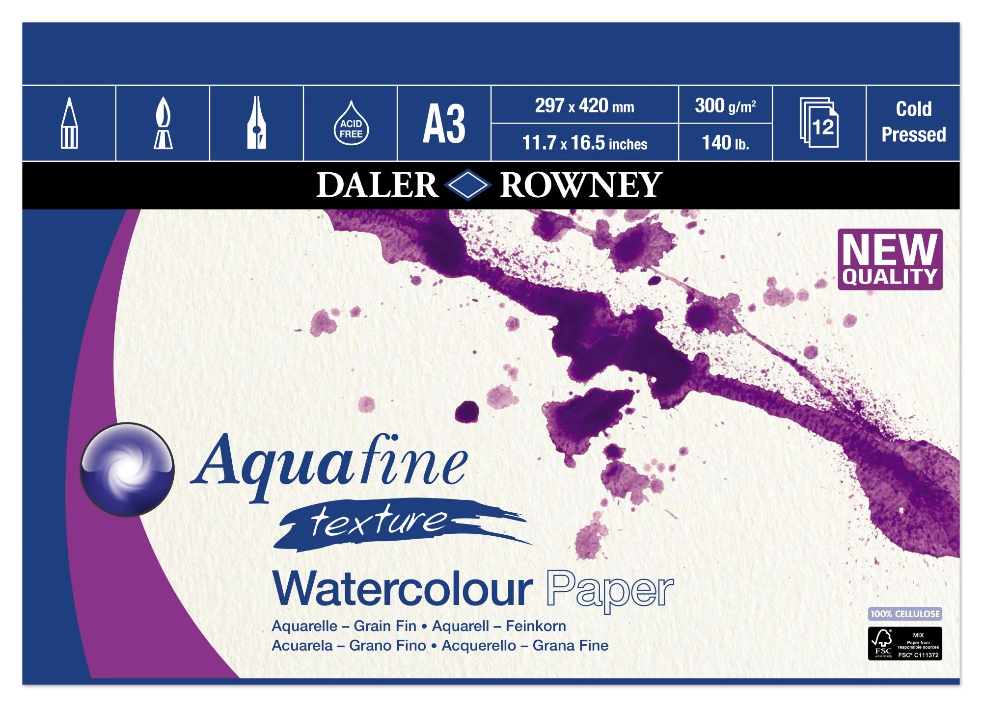 Aquafine Watercolour Texture Pad A3