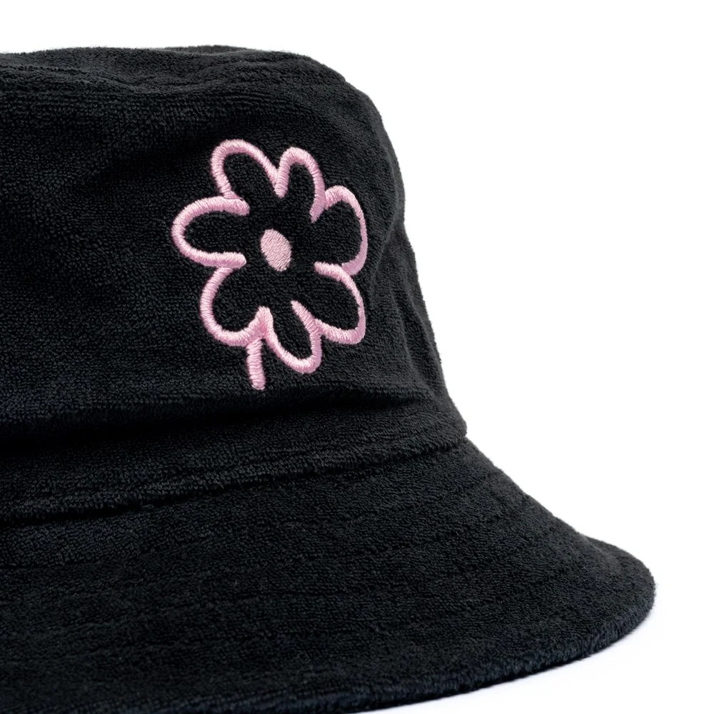 AW Terry Bucket Hat – Black Pink Flower - Image 3