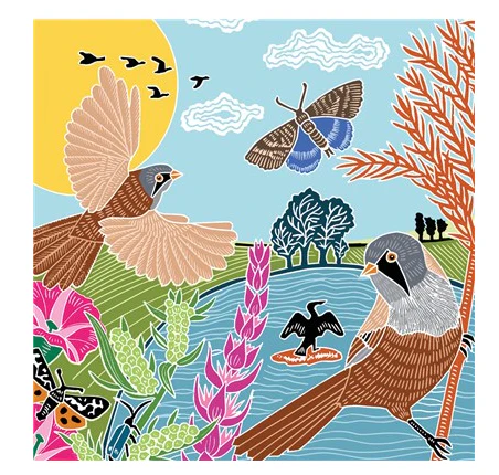 Bearded Tits & Cormorant Card