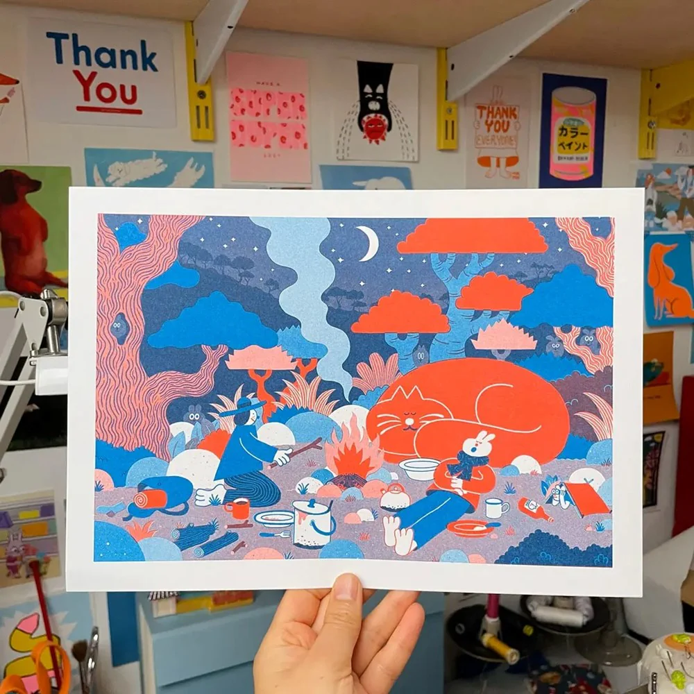Cat Camp Riso Art Print - Image 2