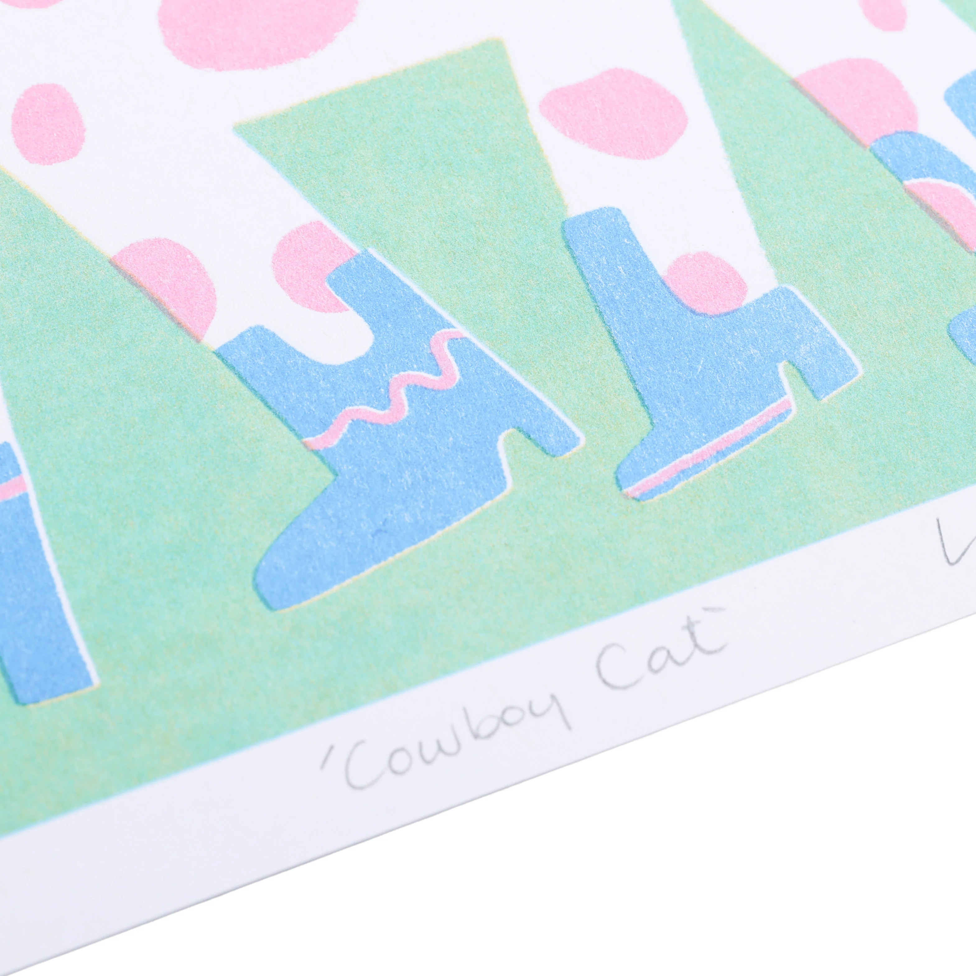 Cowboy Cat Square Risograph Art Print - Image 2