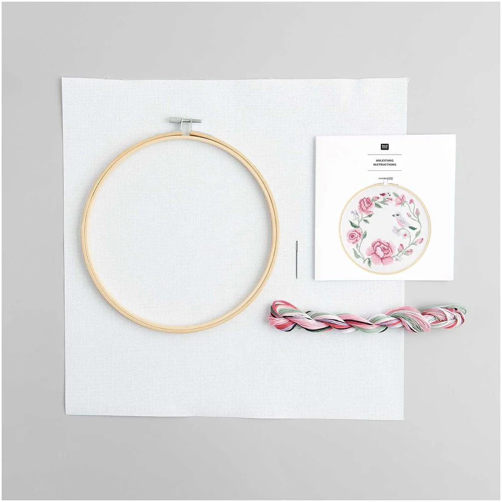 Rico Embroidery Kit Cross Stitch Wreath Of Roses - Image 2