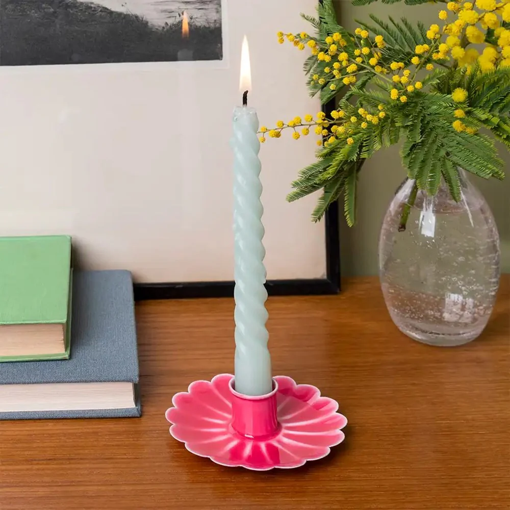Enamel Flat Flower Candle Holder - Vibrant Pink - Image 2