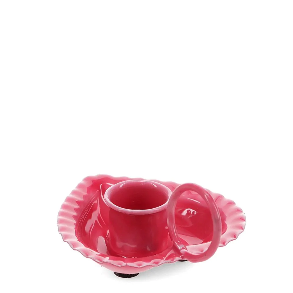 Enamel Heart Shaped Candle Holder - Vibrant Pink