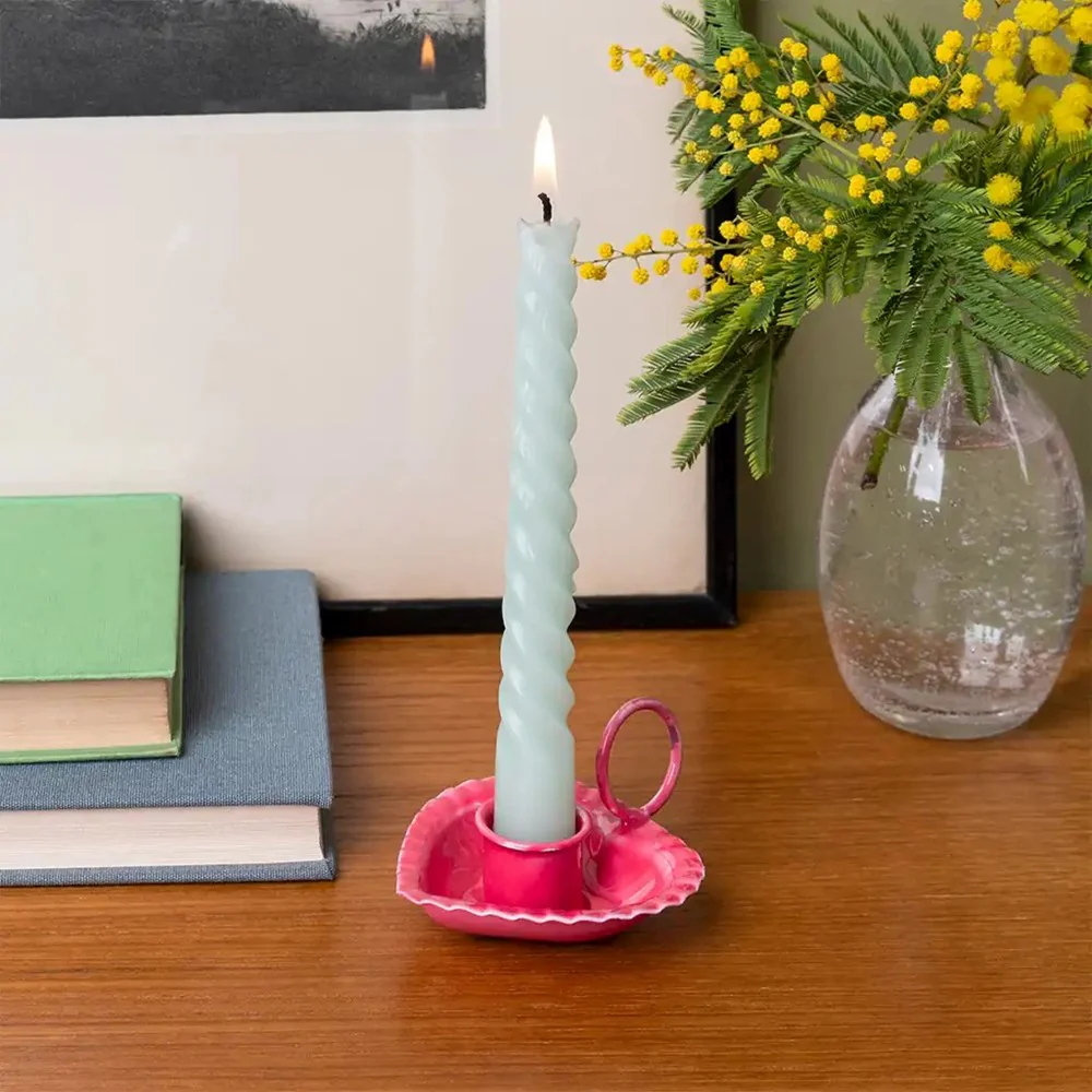 Enamel Heart Shaped Candle Holder - Vibrant Pink - Image 2
