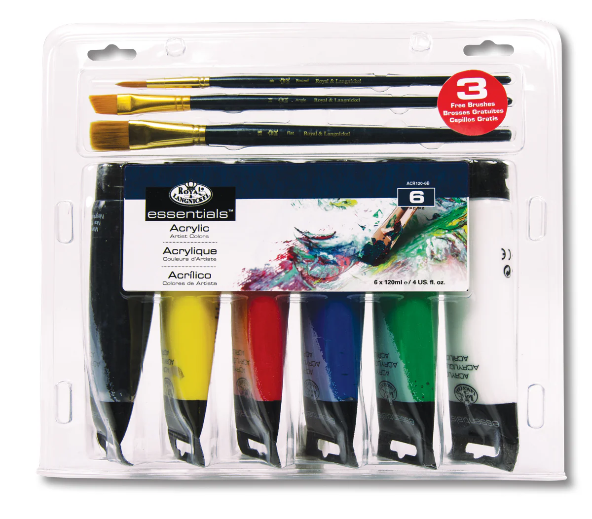 Essentials Acrylic Paint & Brush Set 6 x 120ml