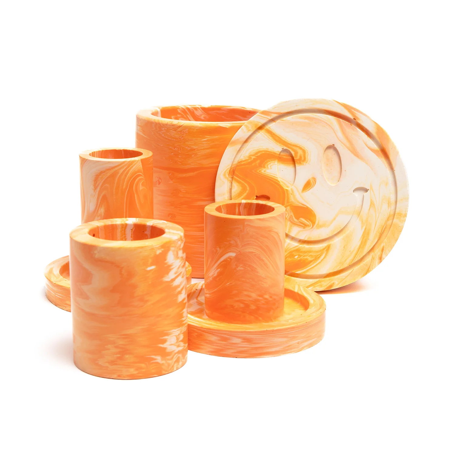 FA Jesmonite Candle Holder - Marbled Orange - Short - Image 4
