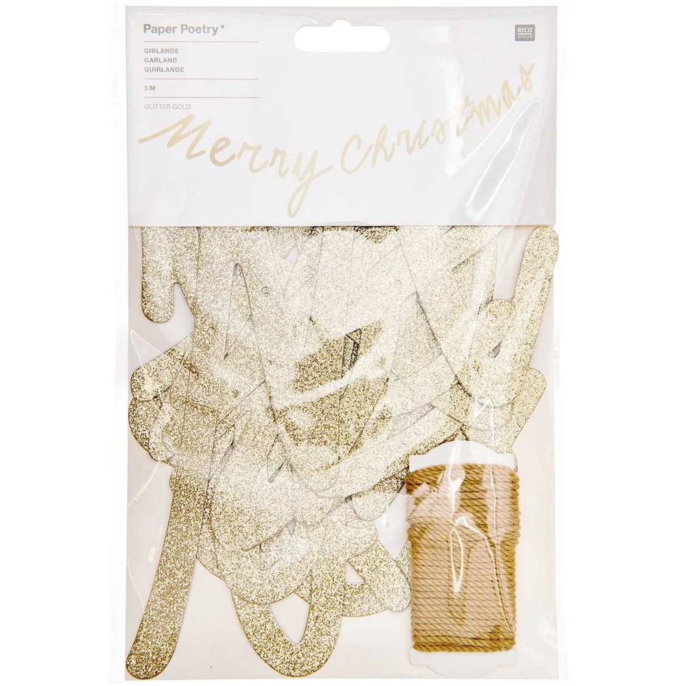 Paper Poetry Garland Merry Christmas Glitter Gold