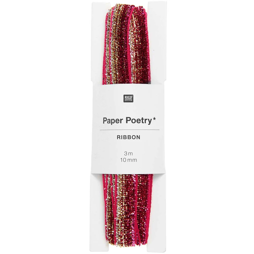 Paper Poetry Glitter Ribbon 10mm Pink / Gold / Silver