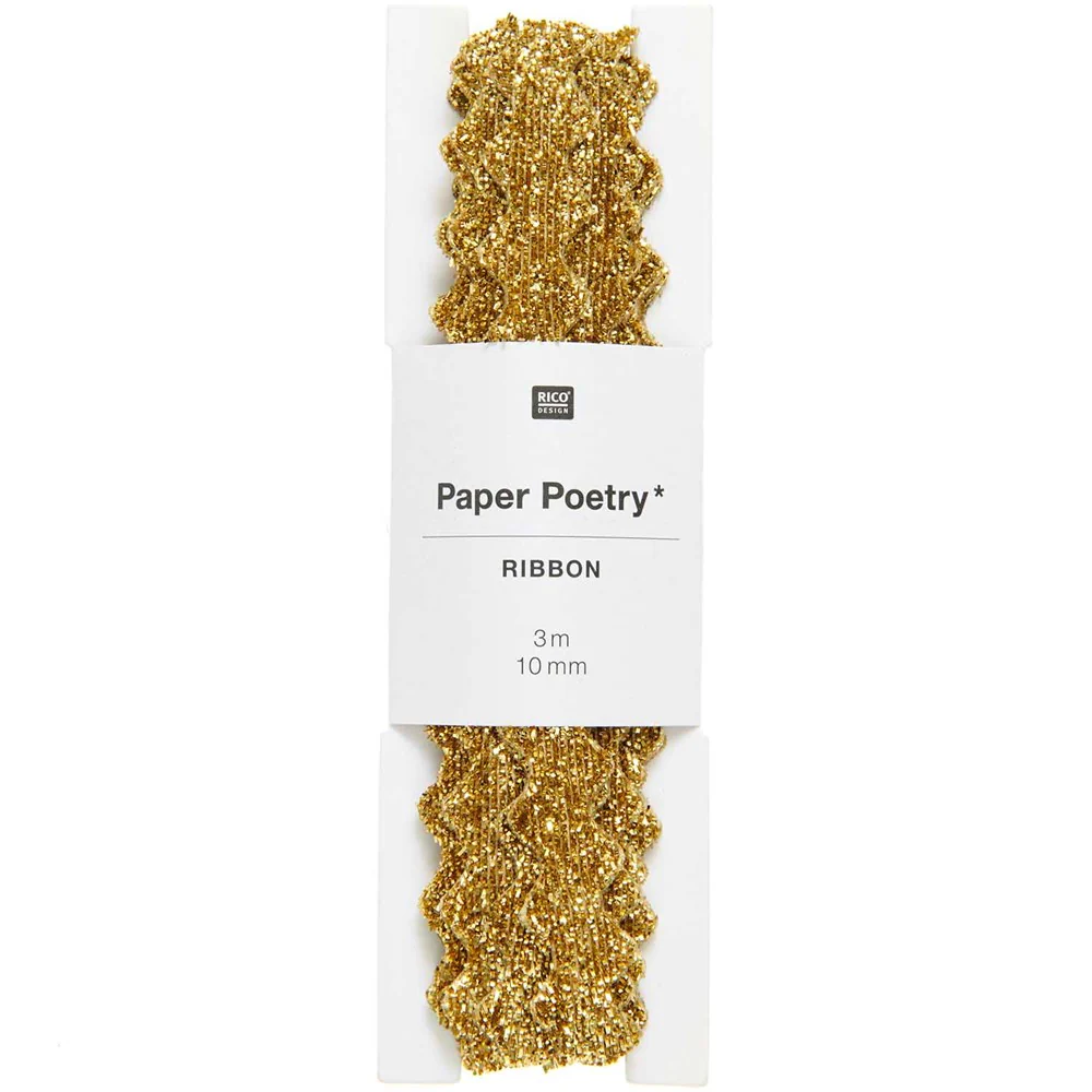 Paper Poetry Glitter Ribbon Wavy Gold 11mm x 3m