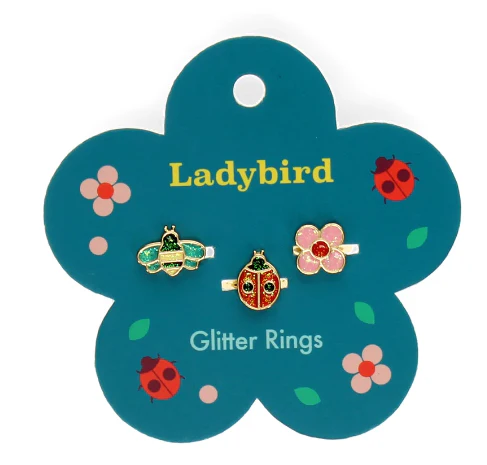 Glitter rings (set of 3) - Ladybird