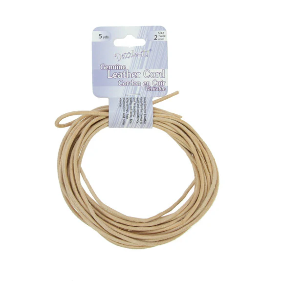 Leather Cord 2mm Round 5yds Natural