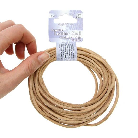 Leather Cord 3mm Round 5yds Natural - Image 2