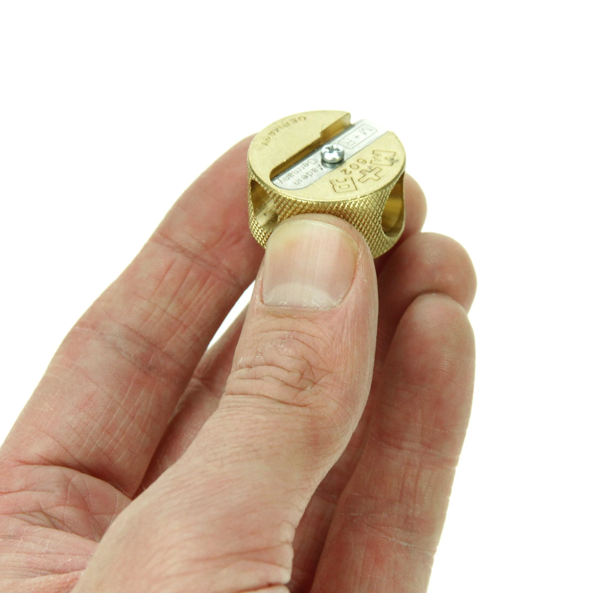 M+R Professional Solid Brass Circular Double Hole Sharpener - Image 2