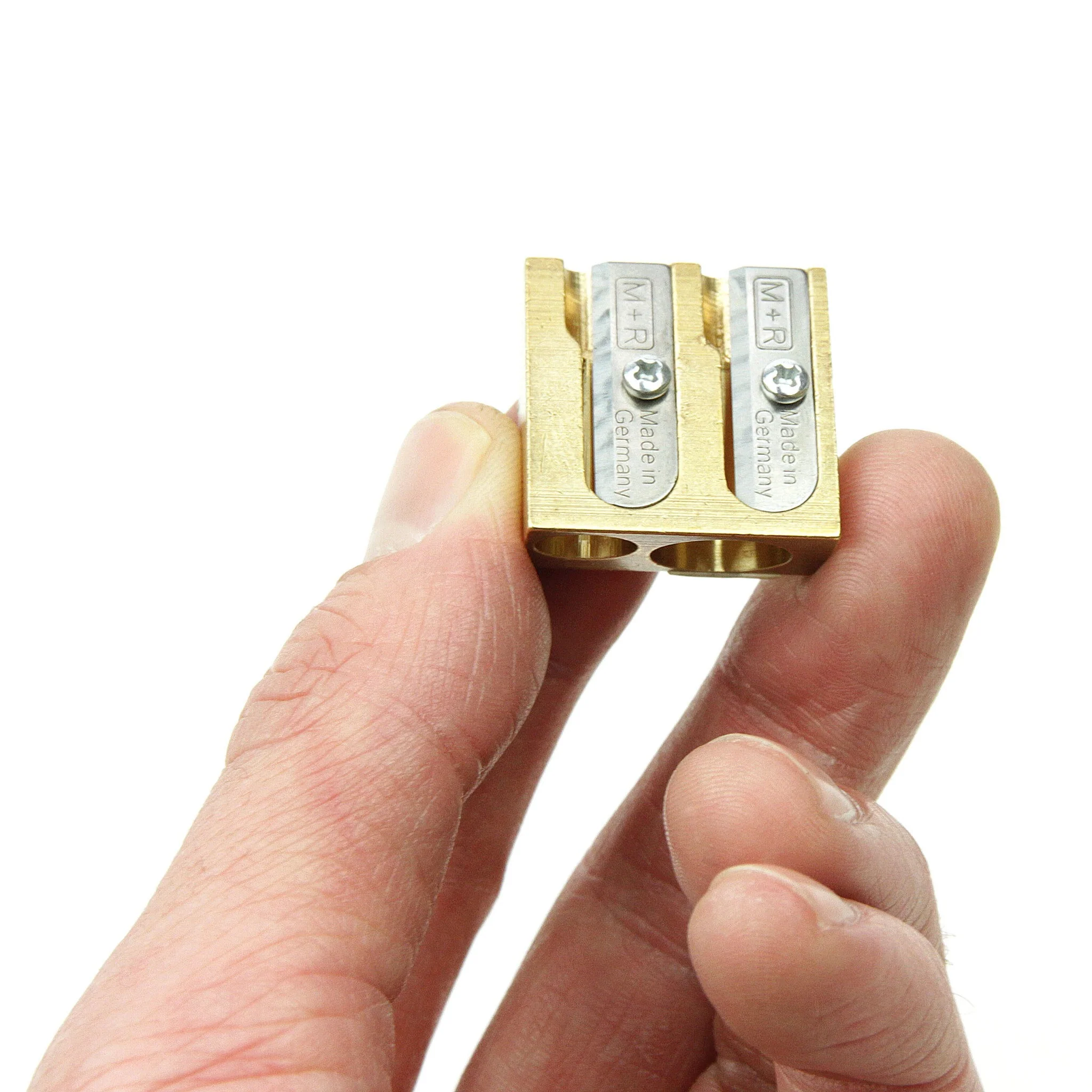 M+R Professional Solid Brass Wedge Doublen Hole Sharpener - Image 2