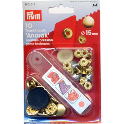 Non-Sew Fastener Anorak 15mm Gilt