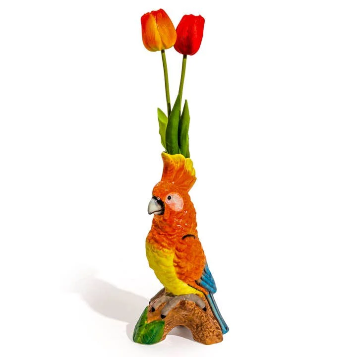 Orange Parrot On Perch Ceramic Vase - Image 2