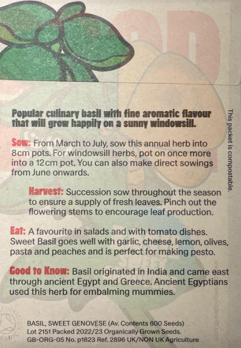 Organic Seeds: Basil Sweet Genovese - Image 2