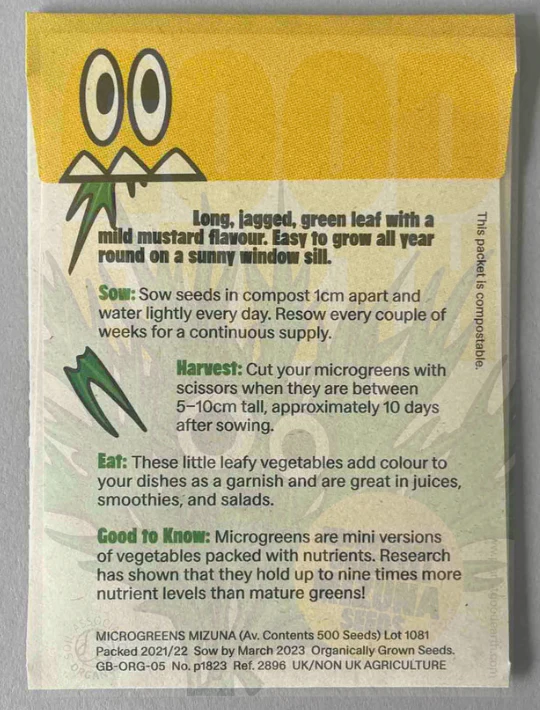 Organic Seeds: Microgreens Oriental Mizuna - Image 2