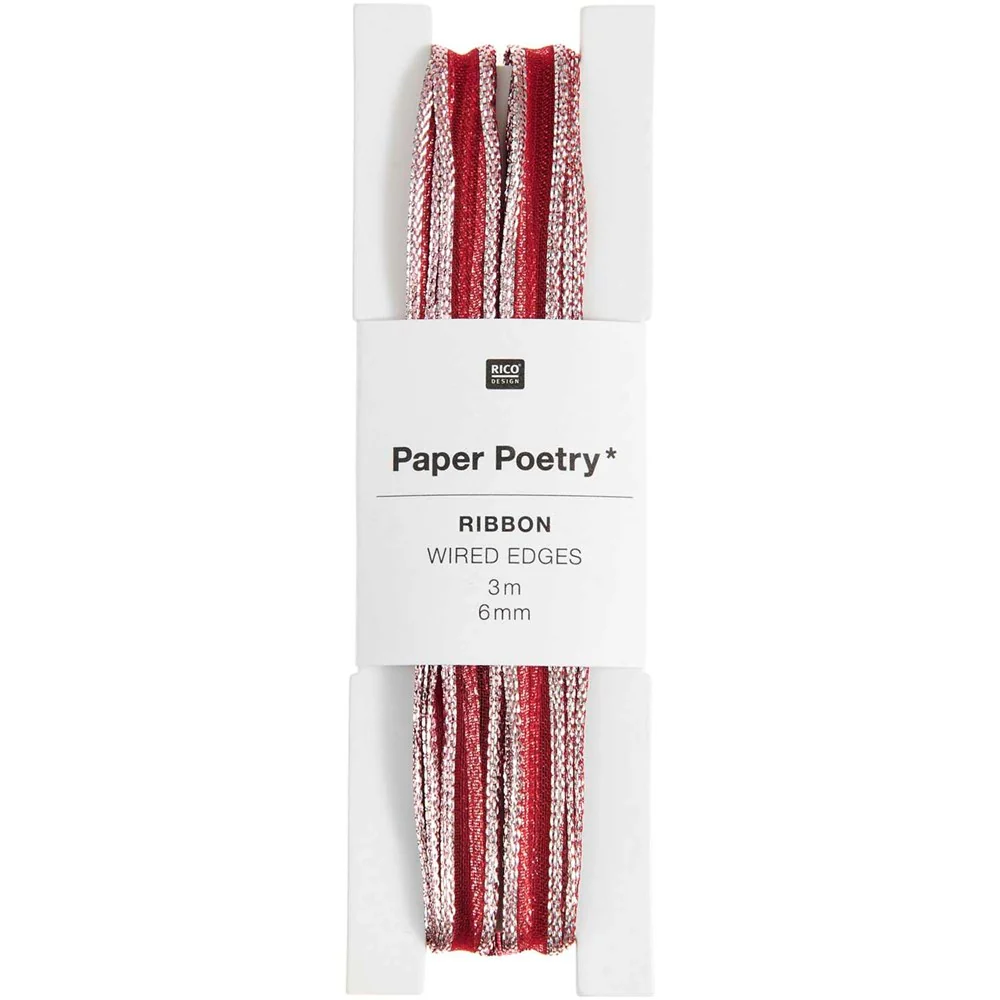 Paper Poetry Organza Ribbon Red / Silver 6mm Wire Edge