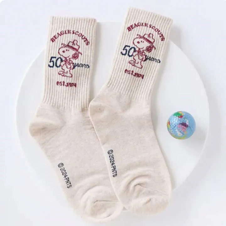 Peanuts Snoopy Scout 50th Celebrate Crew Ankle Socks - Beige