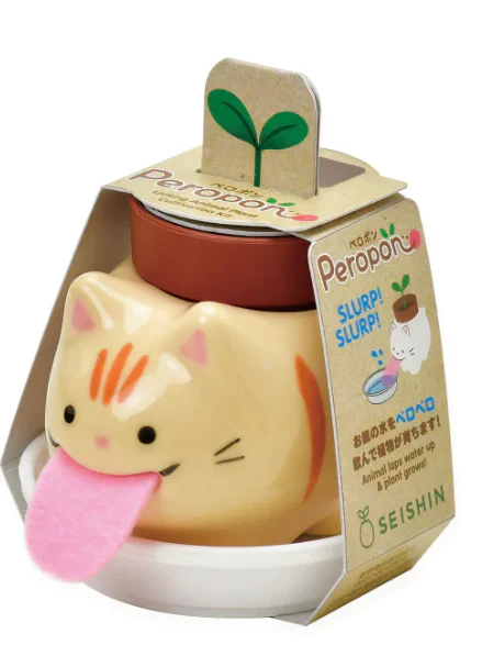 Peropon Licking Animal Planter - Tabby Cat / Mint