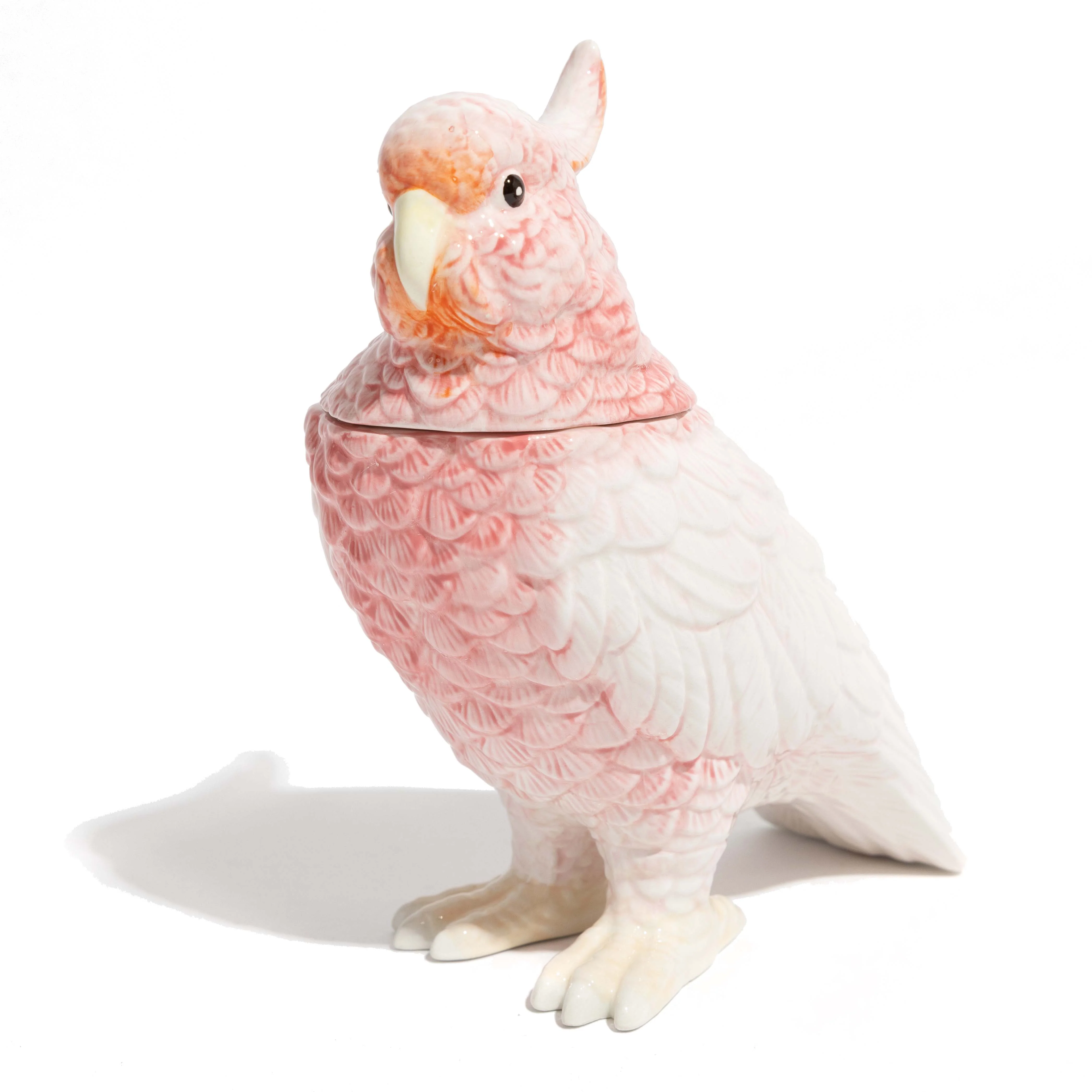 Pink & White Ceramic Parrot Storage Jar/Vase