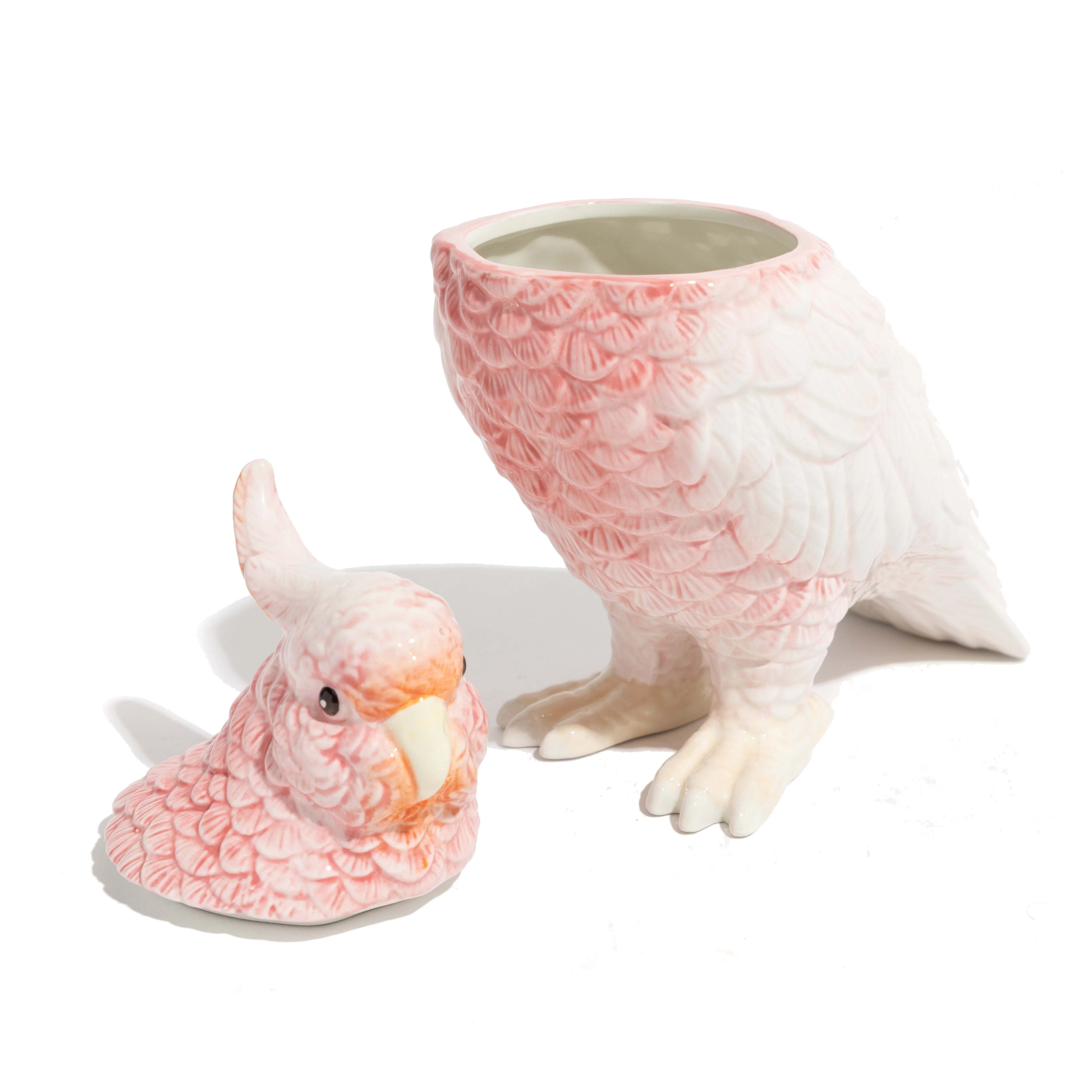Pink & White Ceramic Parrot Storage Jar/Vase - Image 2
