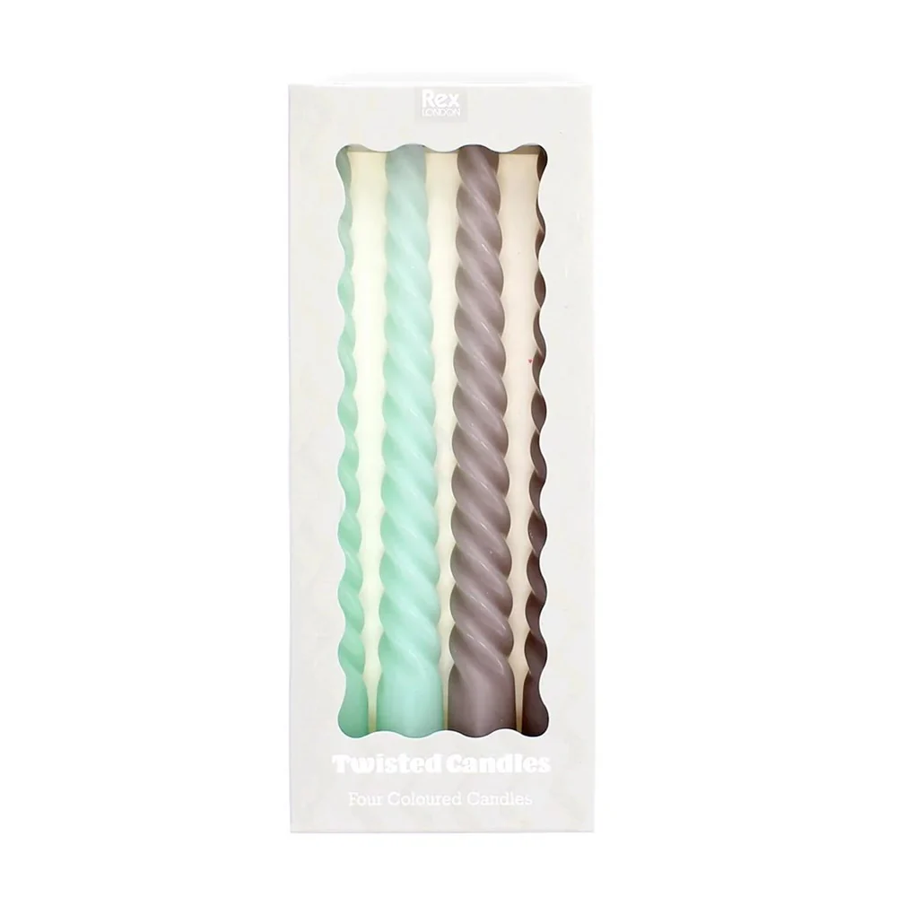 Rex Twisted Candles (4) - Mint Green and Taupe - Image 2