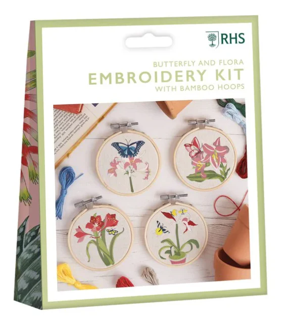 RHS Butterfly and Floral Mini Embroidery Kit 4 Pack