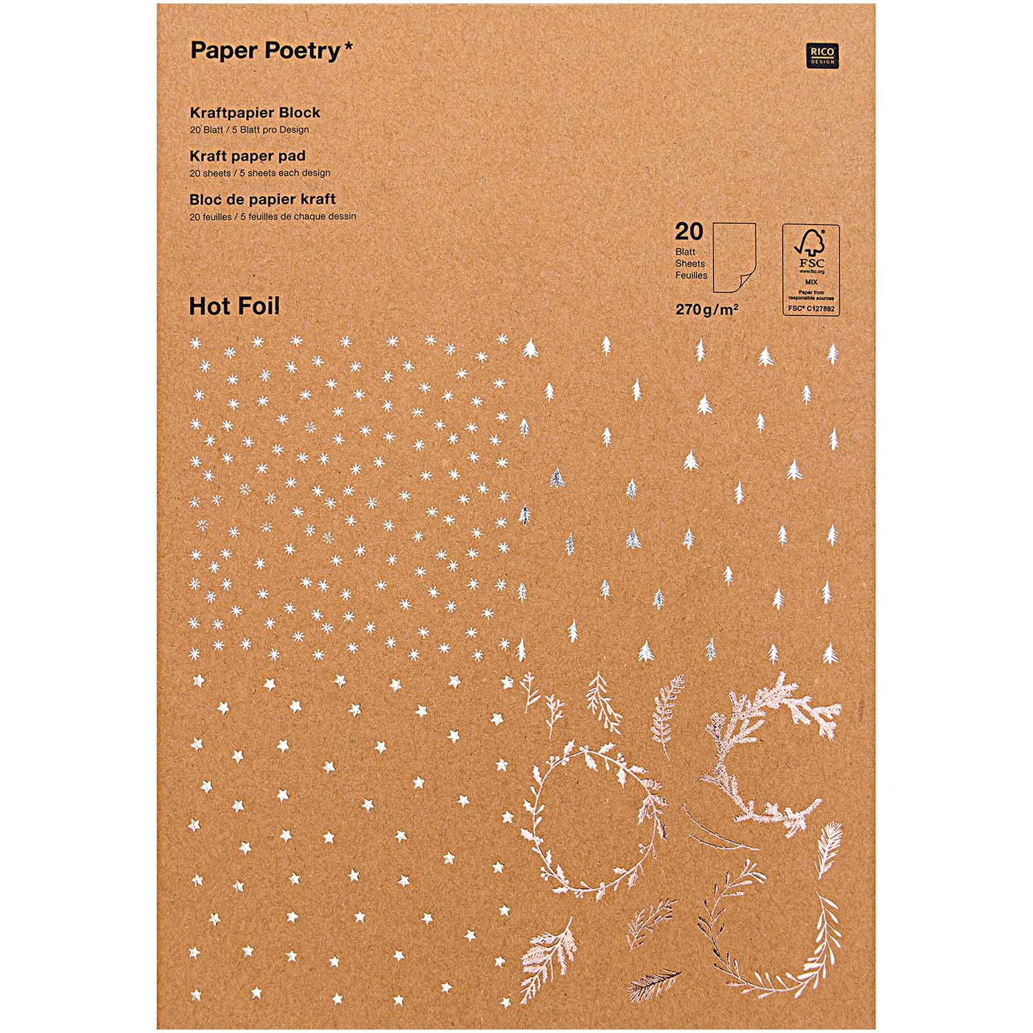 Paper Poetry Craft Paper Pad A4 X-Mas Kraft Paper