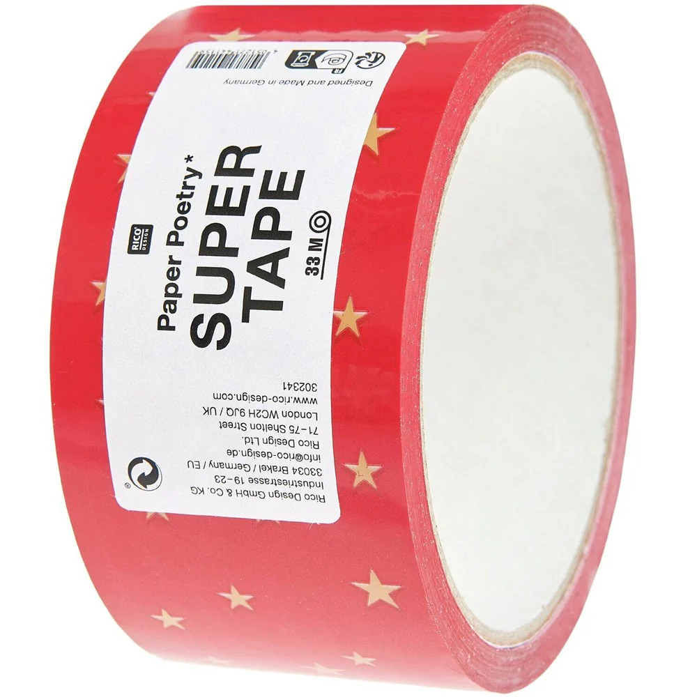 Paper Poetry Parcel Tape Stars Red / Gold