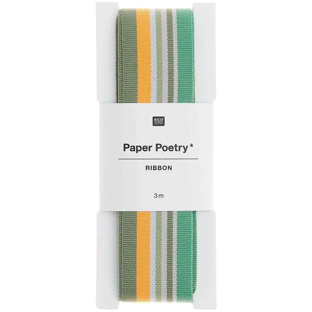 Paper Poetry Woven Ribbon Multi Stripes Neon Green / Orange / White / Pink