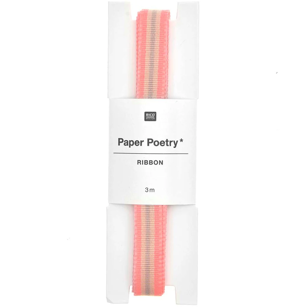 Paper Poetry Woven Ribbon Multi Stripes Neon Pink / Yellow / Grey