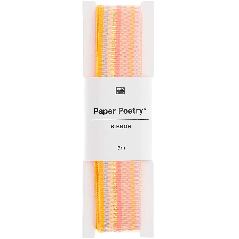 Paper Poetry Woven Ribbon Multi Stripes Neon Glitter Orange / Grey / Yellow / Iris / Pink / Lilac