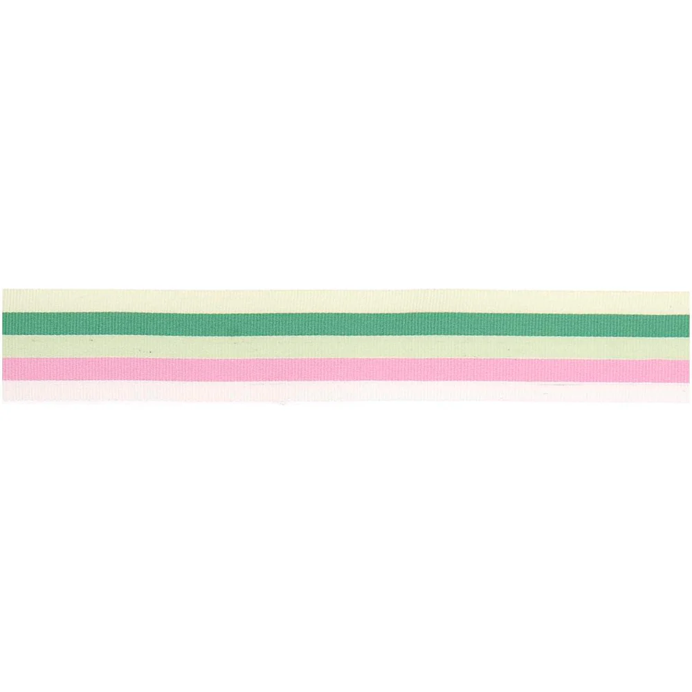 Paper Poetry Woven Ribbon Multi Stripes Pink / Green / Yellow - Image 2