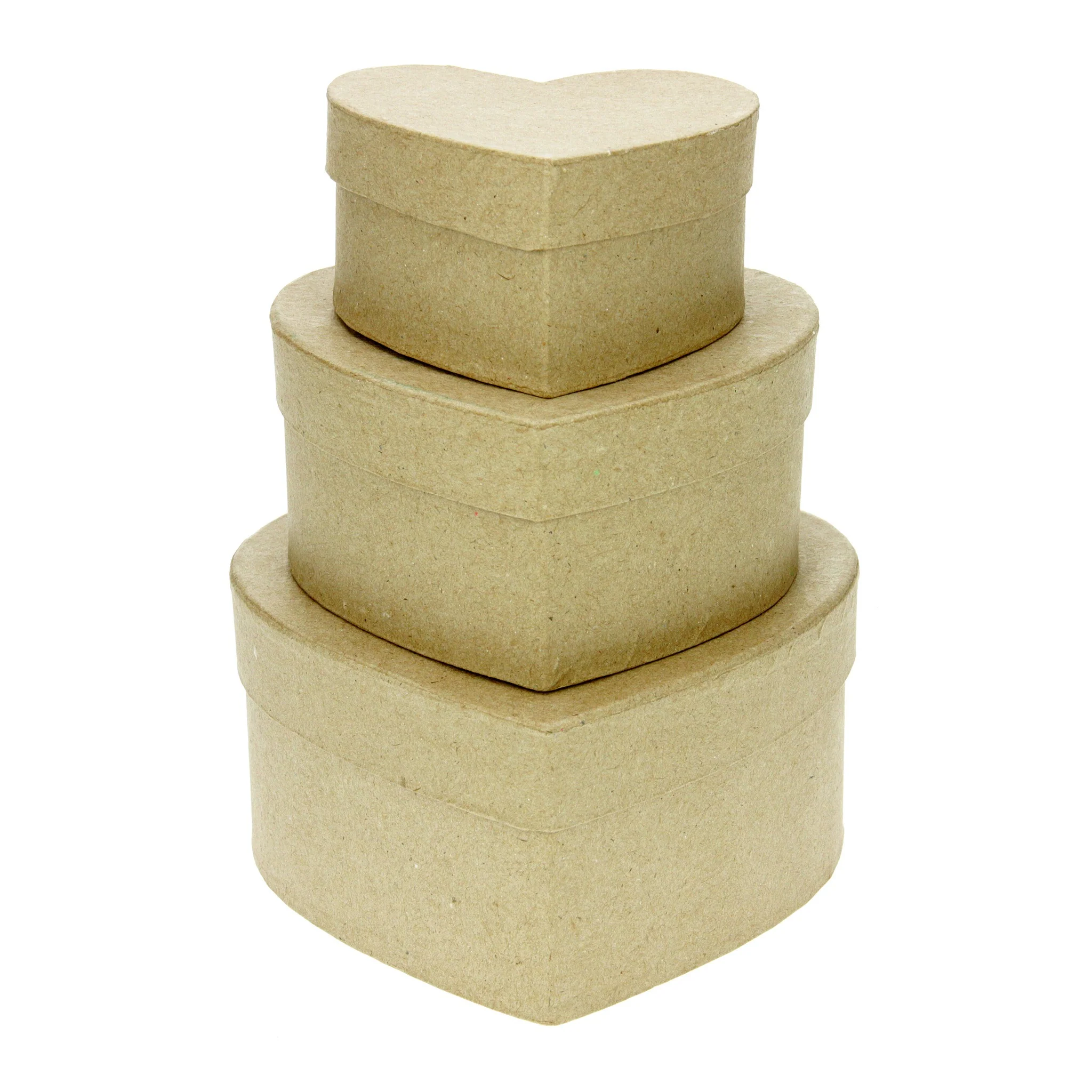 Set of 3 Kraft Paper Mache Boxes: Heart - Image 2