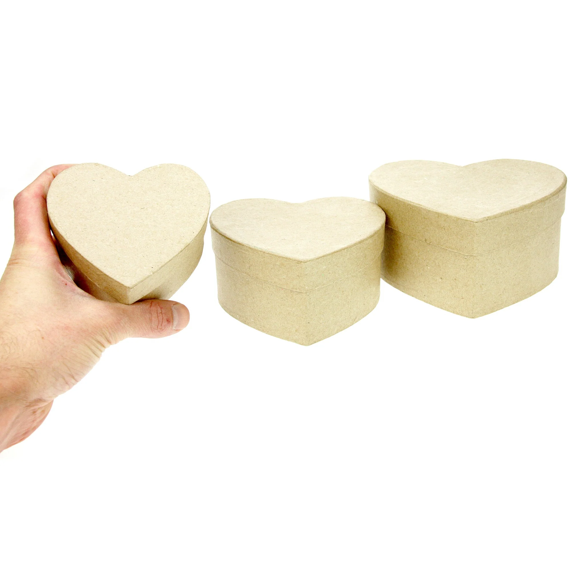 Set of 3 Kraft Paper Mache Boxes: Heart - Image 3