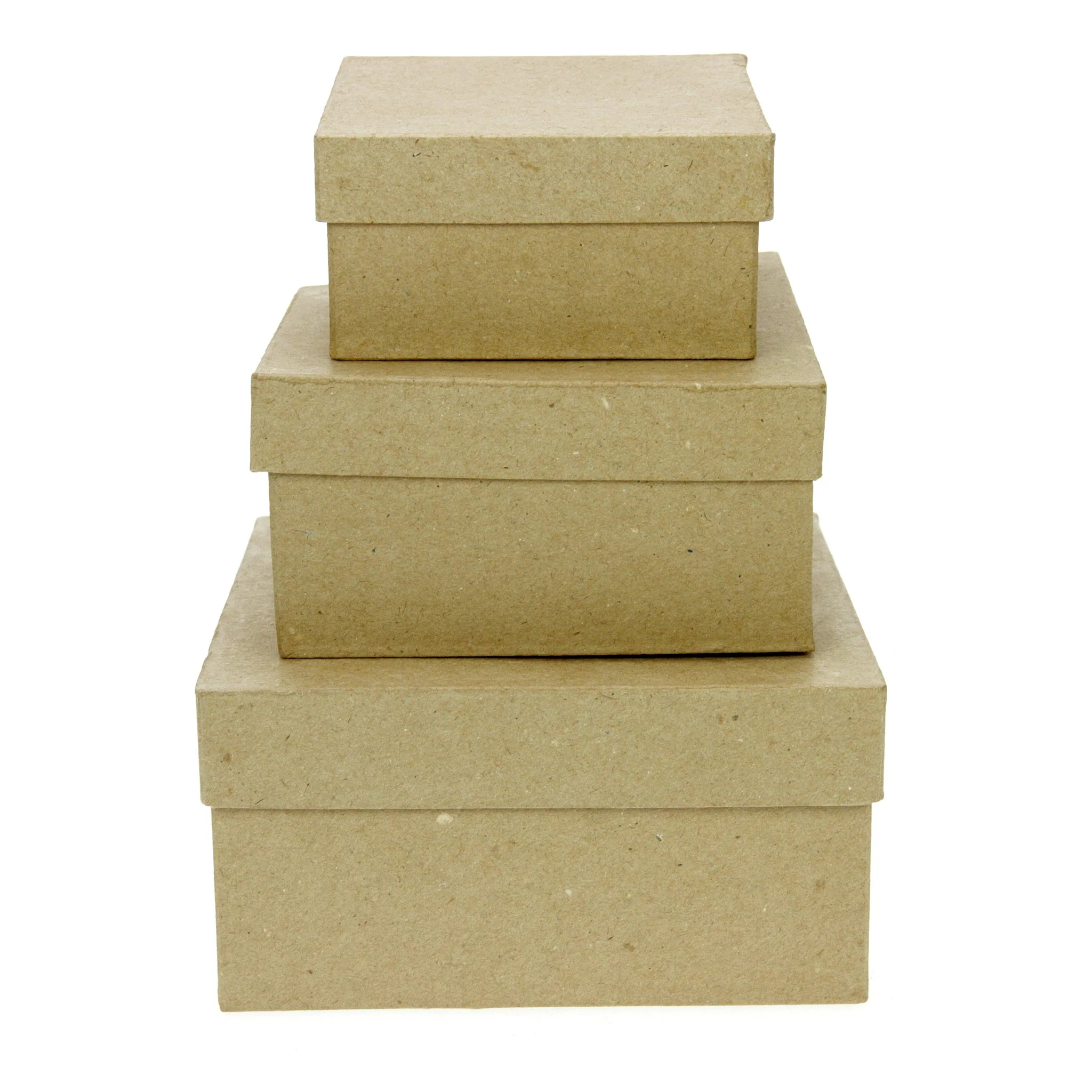Set of 3 Kraft Paper Mache Boxes: Square Medium - Image 2