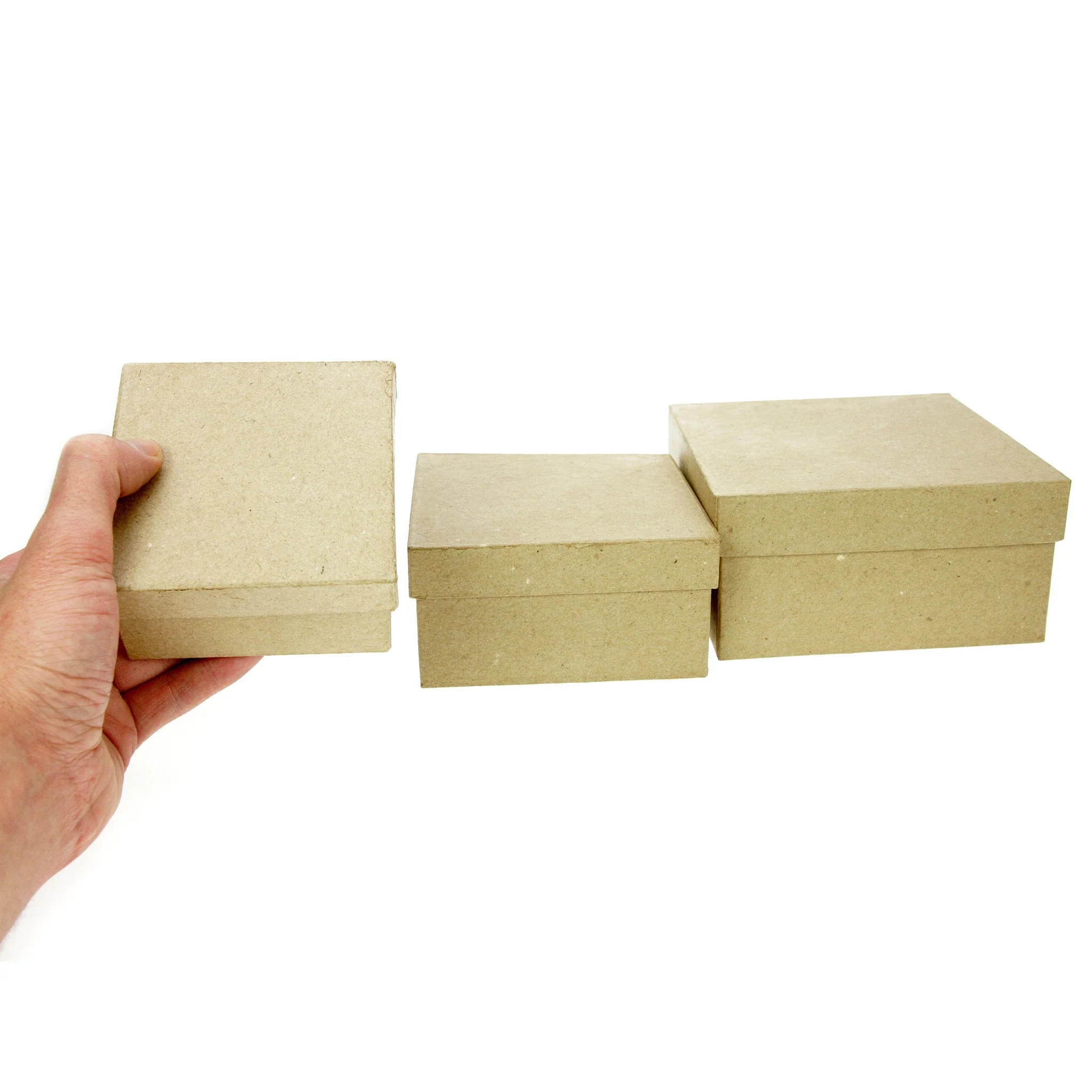 Set of 3 Kraft Paper Mache Boxes: Square Medium - Image 3