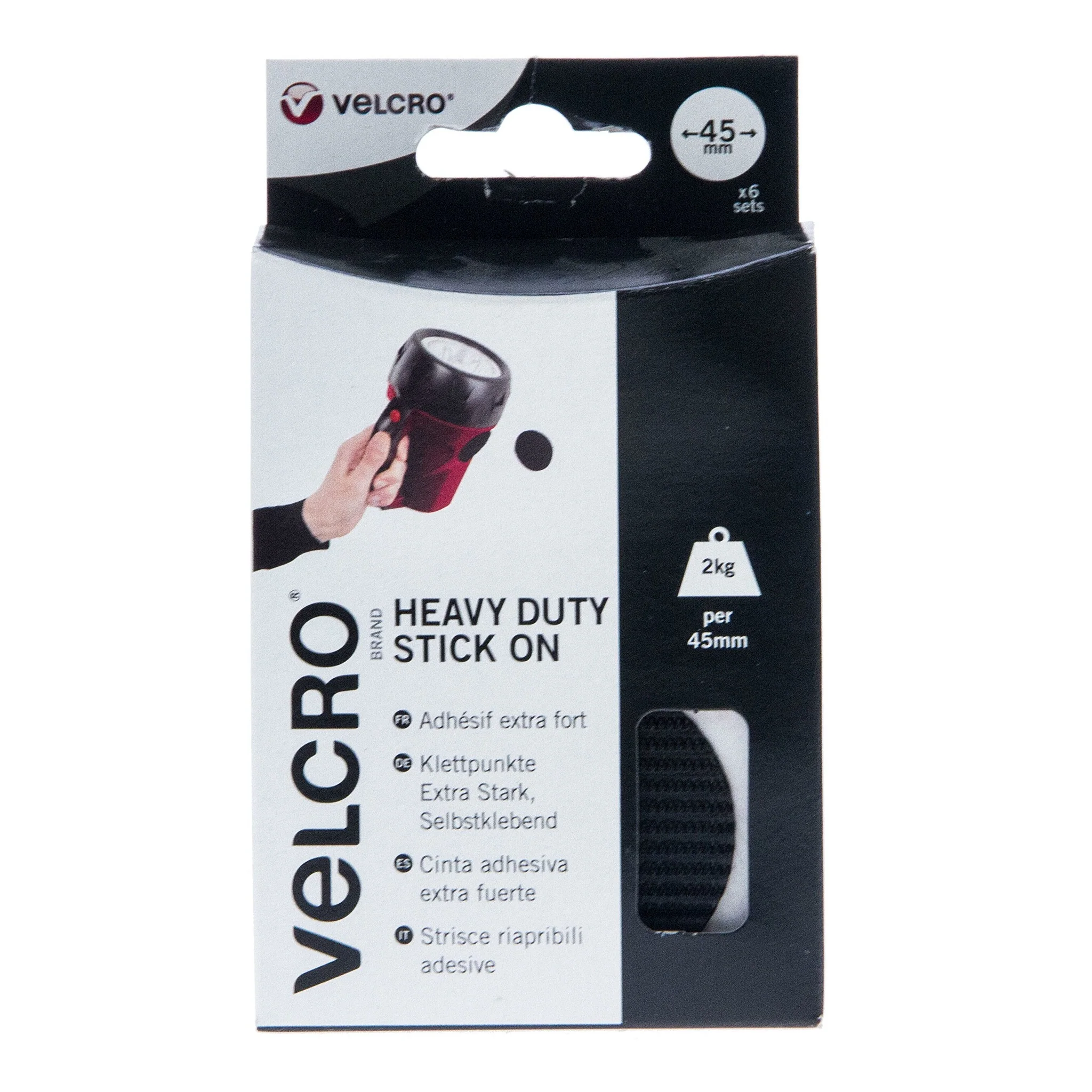 VELCRO Brand Heavy Duty Stick On Coins Hook & Loop 45mm x 6 Sets Black