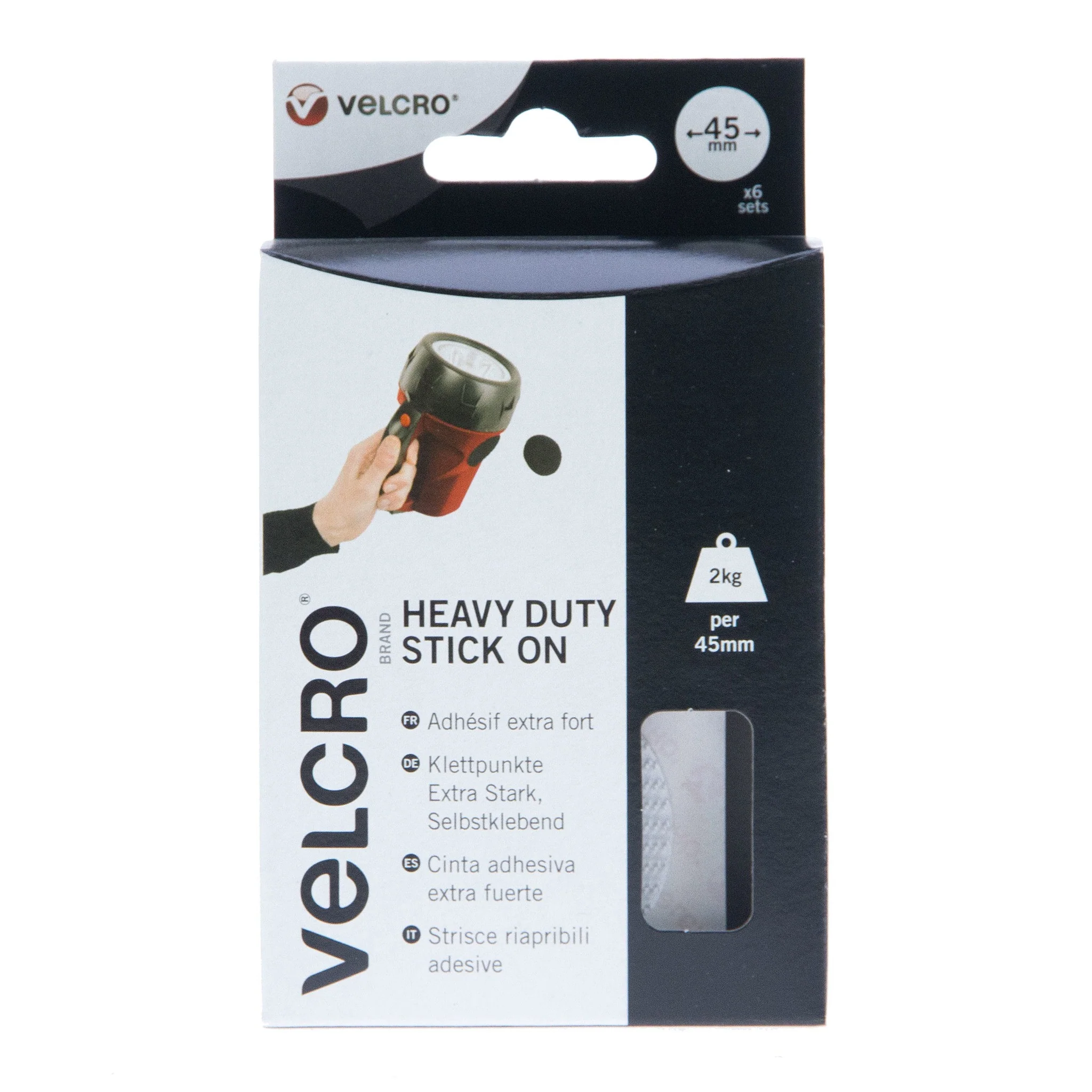 VELCRO Brand Heavy Duty Stick On Coins Hook & Loop 45mm x 6 Sets White