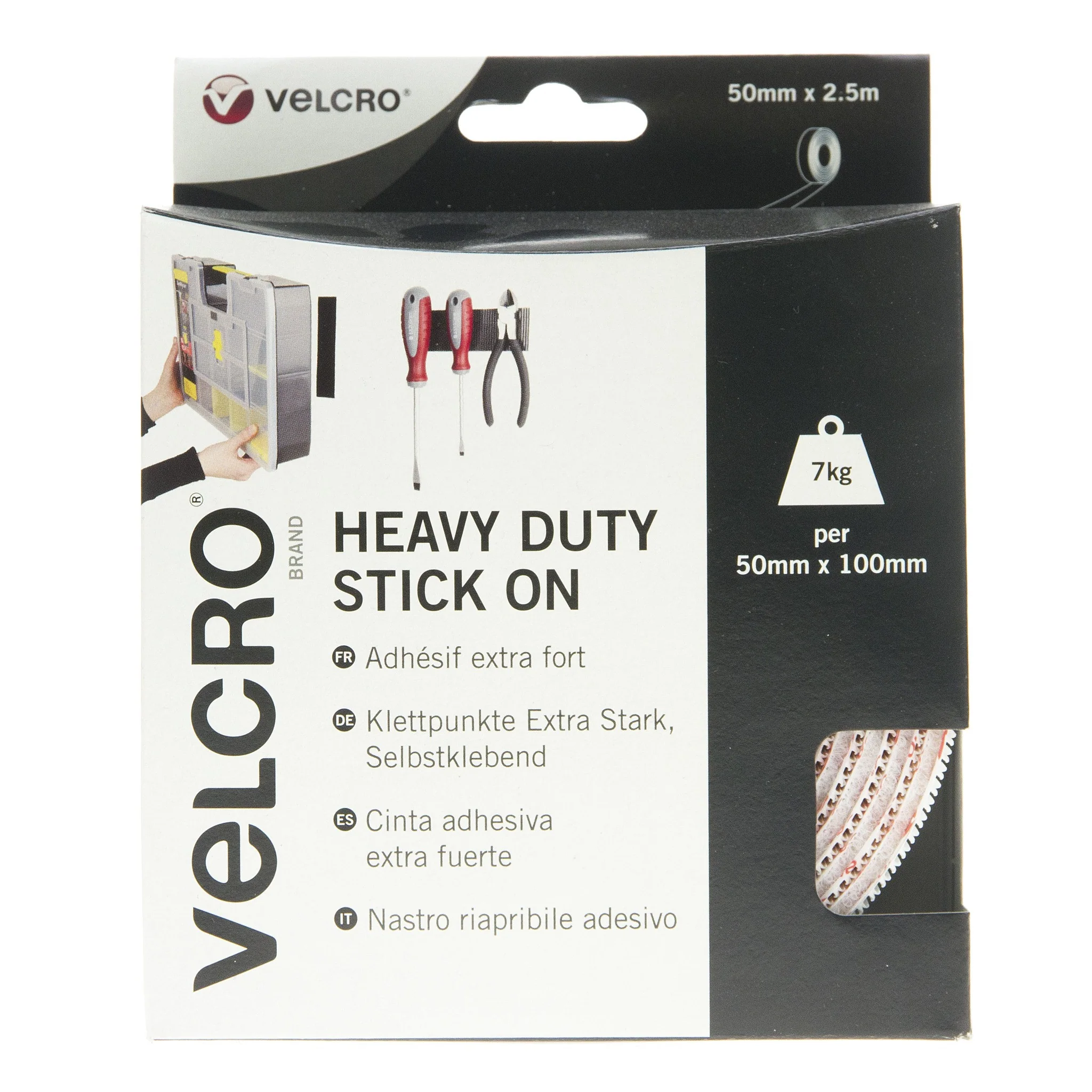 VELCRO Brand Heavy Duty Stick On Tape Hook & Loop 50mm x 2.5m White
