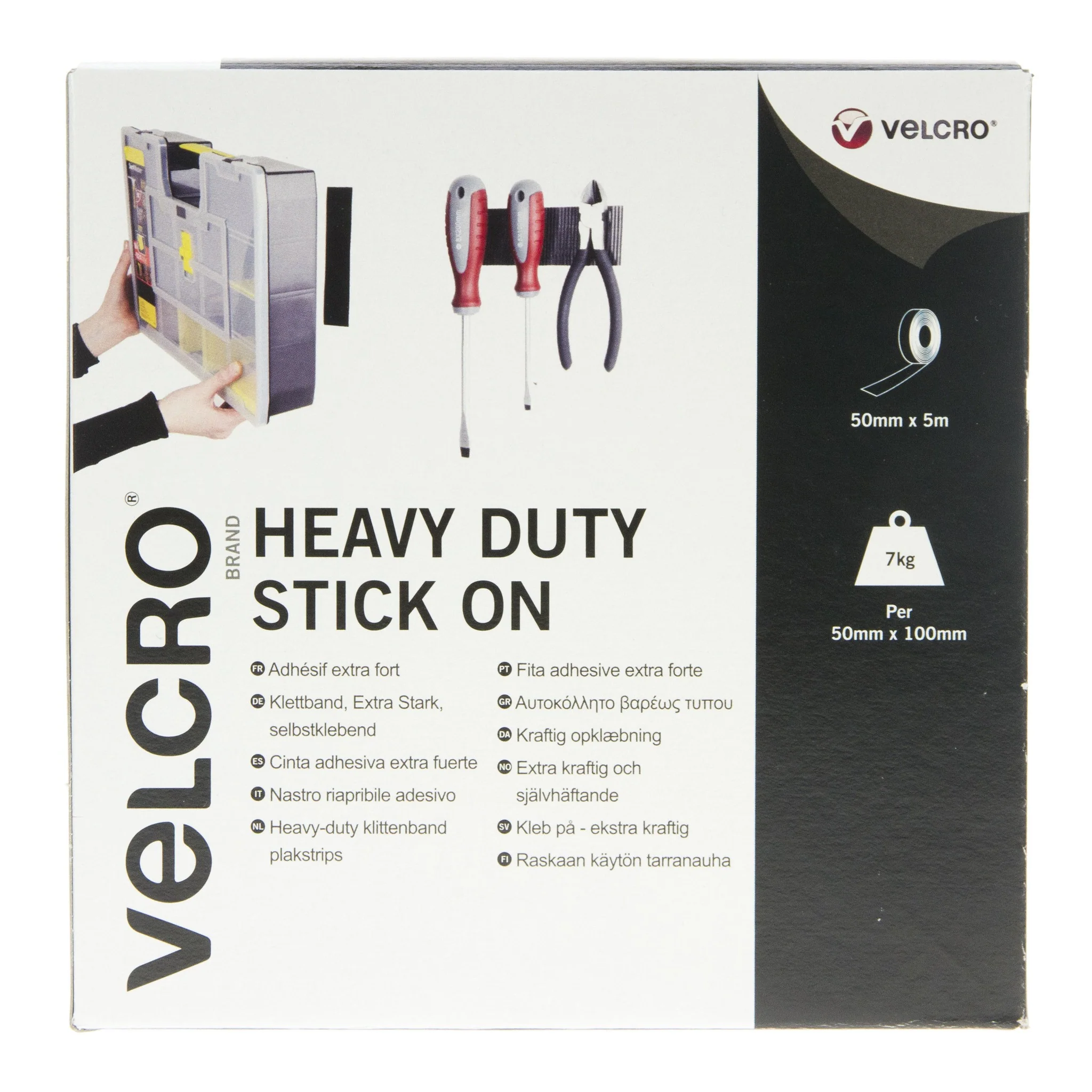 VELCRO Brand Heavy Duty Stick On Tape Hook & Loop 50mm x 5m White