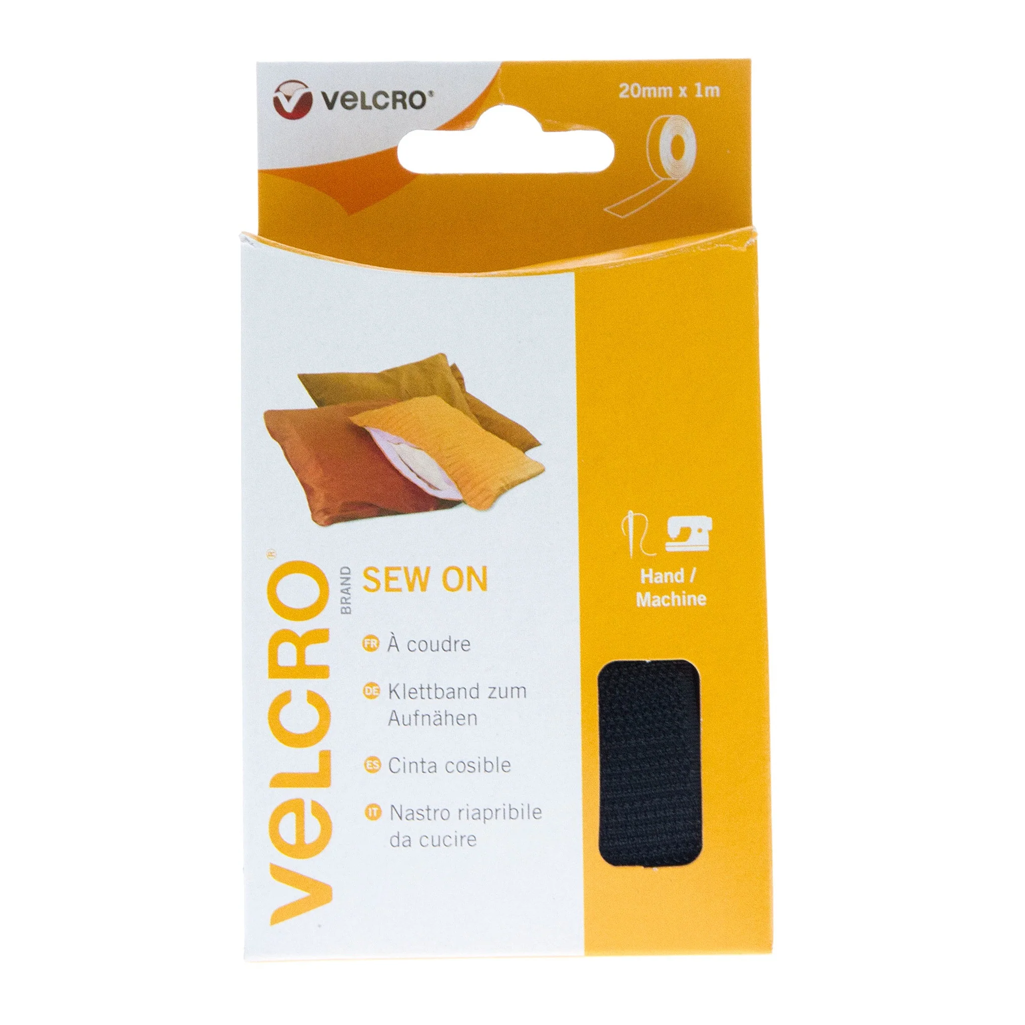 VELCRO Brand Sew On Tape Hook & Loop 20mm x 1m Black