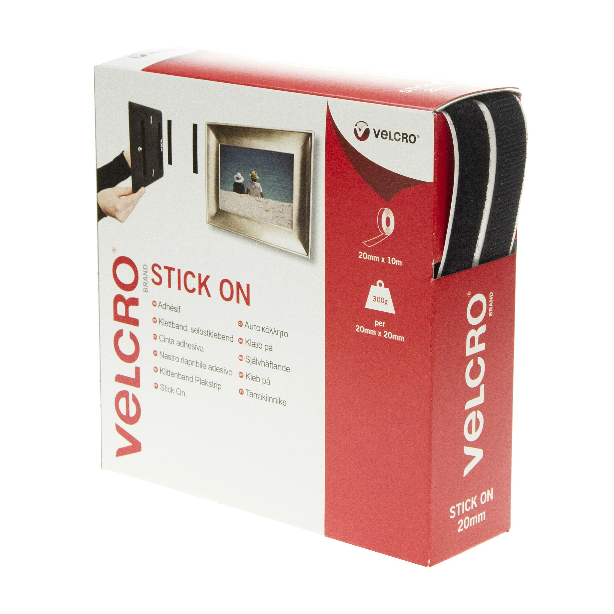 VELCRO Brand Stick On Tape Hook & Loop 20mm x 10m Black