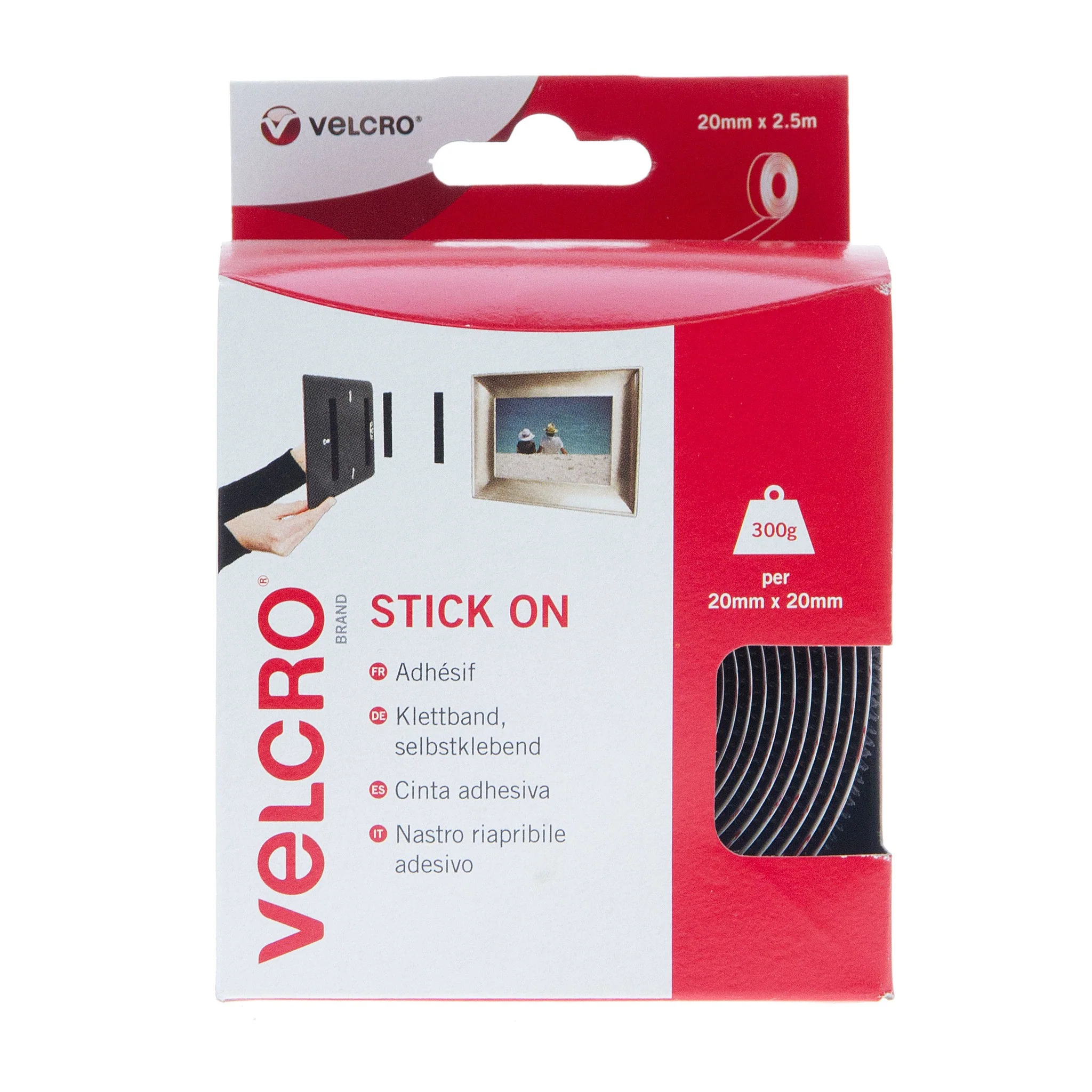 VELCRO Brand Stick On Tape Hook & Loop 20mm x 2.5m Black