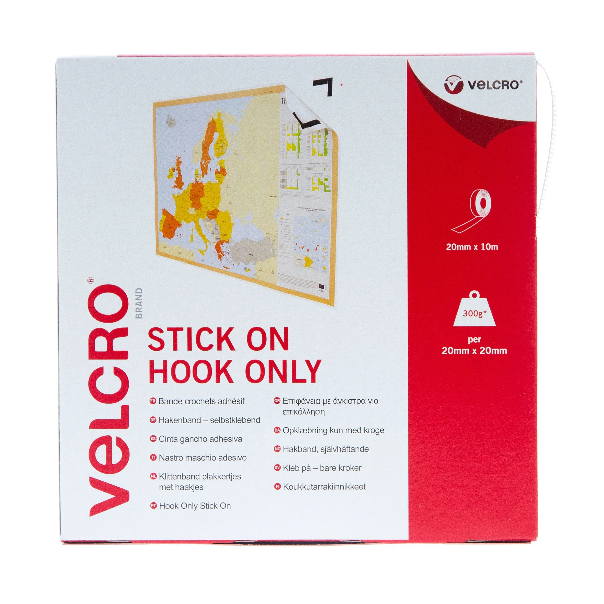 VELCRO Brand Stick On Tape Hook Only 20mm x 10m White